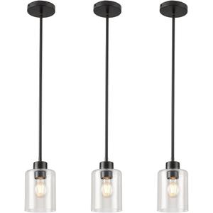KLSS Black Pendant Lights Kitchen Island - Seeded Glass Pendant Light Fixture Multiple Stems Rods (3 Pack with Rod seeded Glass)