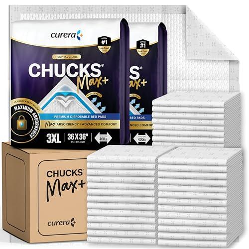 Chucks MAX+ Hospital Bed Pads Disposable Adult 36 x 36 Soft & Breathable Incontinence Pads - XXX-Large Chux Pee Pads for Elderly Adults - Extra Heavy Duty Absorbency Underpads 10 Count
