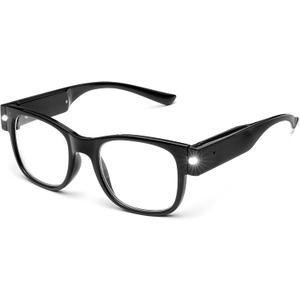 SKYWAY Reading Glasses Lighted Rechargeable Bright LED Readers with Lights Eyewear Clear Vision Unisex (Square-black)
