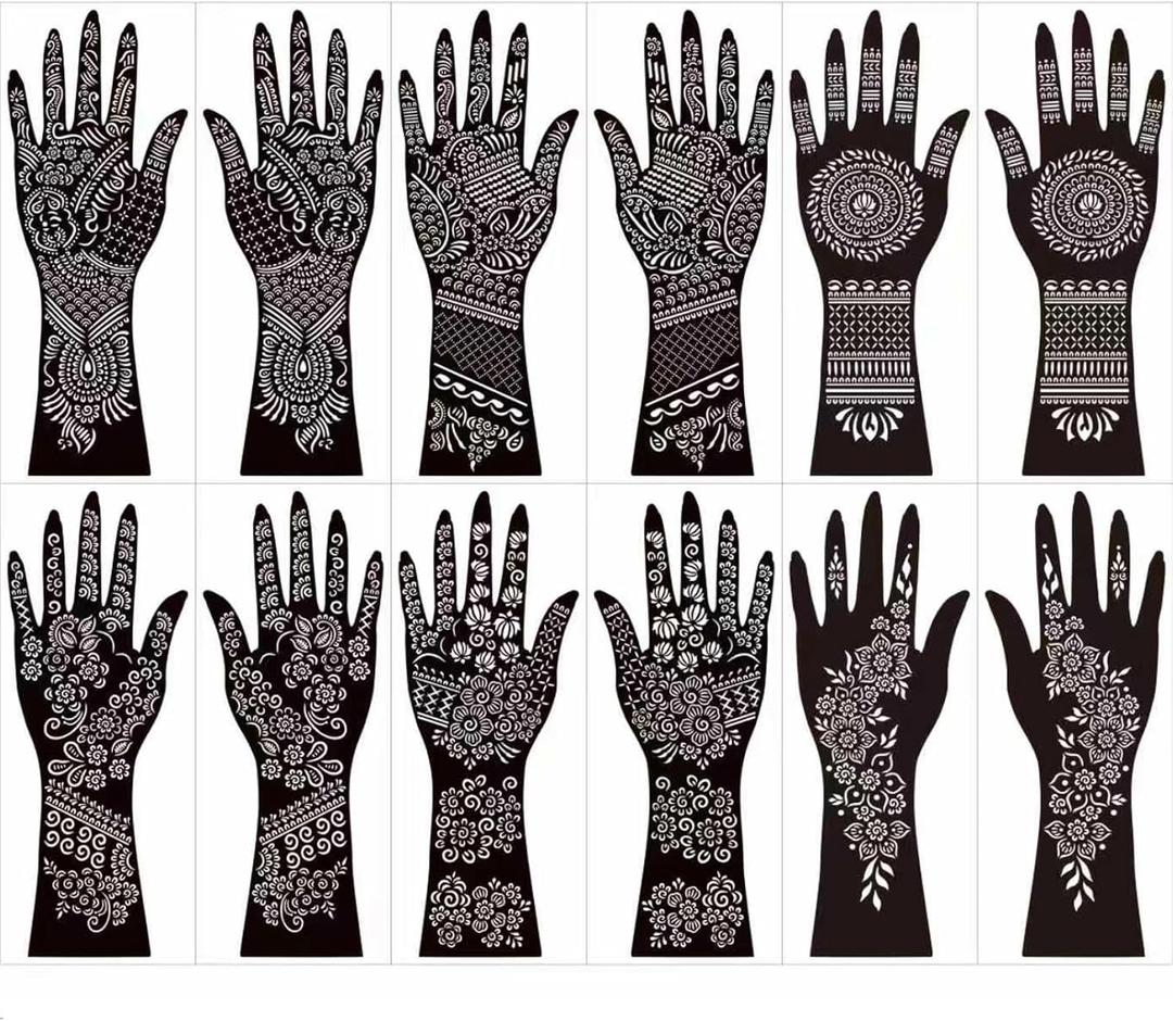 Henna Tattoo Stencil Kit, 12 Sheets Temporary Tattoo Templates for Hand,Large Indian Temporary Tattoo Stickers