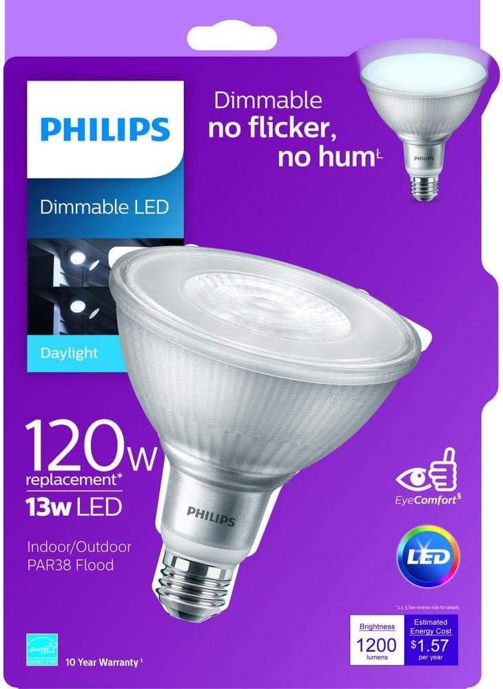 Philips LED Dimmable PAR38 Light Bulb - EyeComfort Flicker Free - 13W = 120W - 900 Lumen - Daylight (5000K) - E26 Base - Outdoor - Title 20