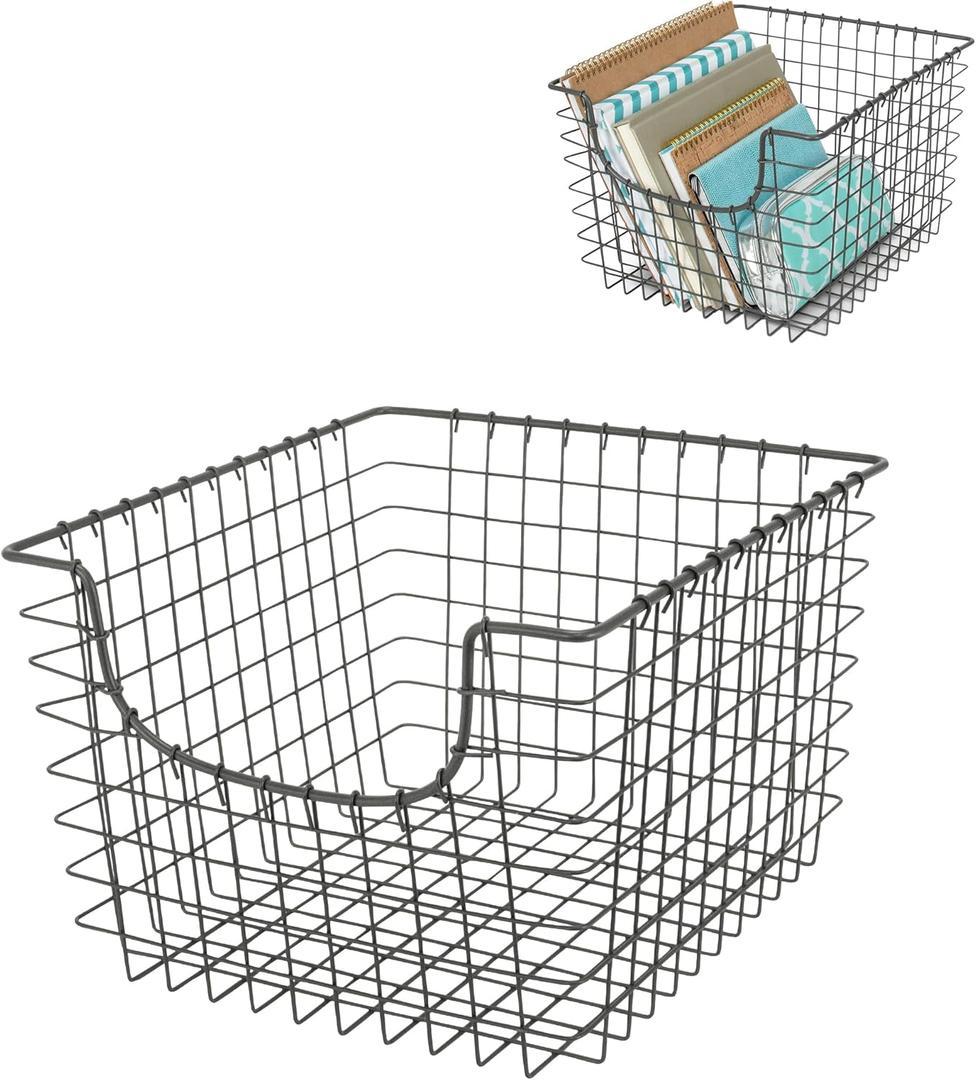 Spectrum Wire Basket for Organizing (Medium, Industrial Gray) - Sturdy Scoop Pantry Basket Storage - Wire Storage Basket Organizer for Kitchen, Shelf, Closet, Bathroom, Garage & More