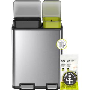 EKO EcoCasa Stainless Steel Dual Step Trash Can for Recycling, 30L+20L Rectangular Kitchen Trash Can, Independent Pedals and Lids, Soft Close and Fingerprint Resistant