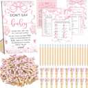 Patelai 321 Pcs Pink Bow Baby Shower Decorations Set 5 Games Include Pink Ribbon Baby Shower Bingo Word Scramble Description The Price Guess Don't Say The Word Sign for Coquette Bow Game Party Decor