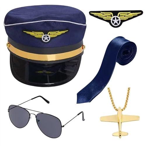 HOVEOX Pilot Captain Costume Accessories - Airline Pilot Hat for Men Halloween Party Cosplay (Blue)