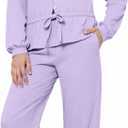 Girls Fall Outfits Tie Knot Crop Tops Wide Leg Pants with Pockets 2025 Winter Sets Active Wear (Purple)