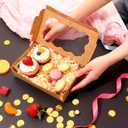50Pcs DIY Assembly Brown Cookies Boxes, Small Treat Box with Window, BakeryTreat Boxes Packaging for Chocolate Strawberries, Donuts, Cupcakes, Muffins, Dessert (6.77  4.33  1.49 Inches)