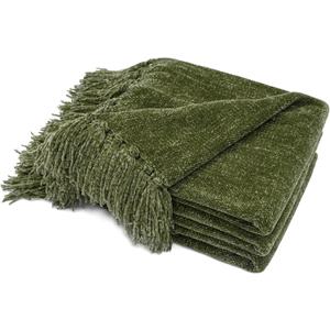 RECYCO Throw Blanket Soft Cozy Chenille Throw Blanket with Fringe Tassel for Couch Sofa Chair Bed Living Room Gift (Loden Green, 50'' x 60'')