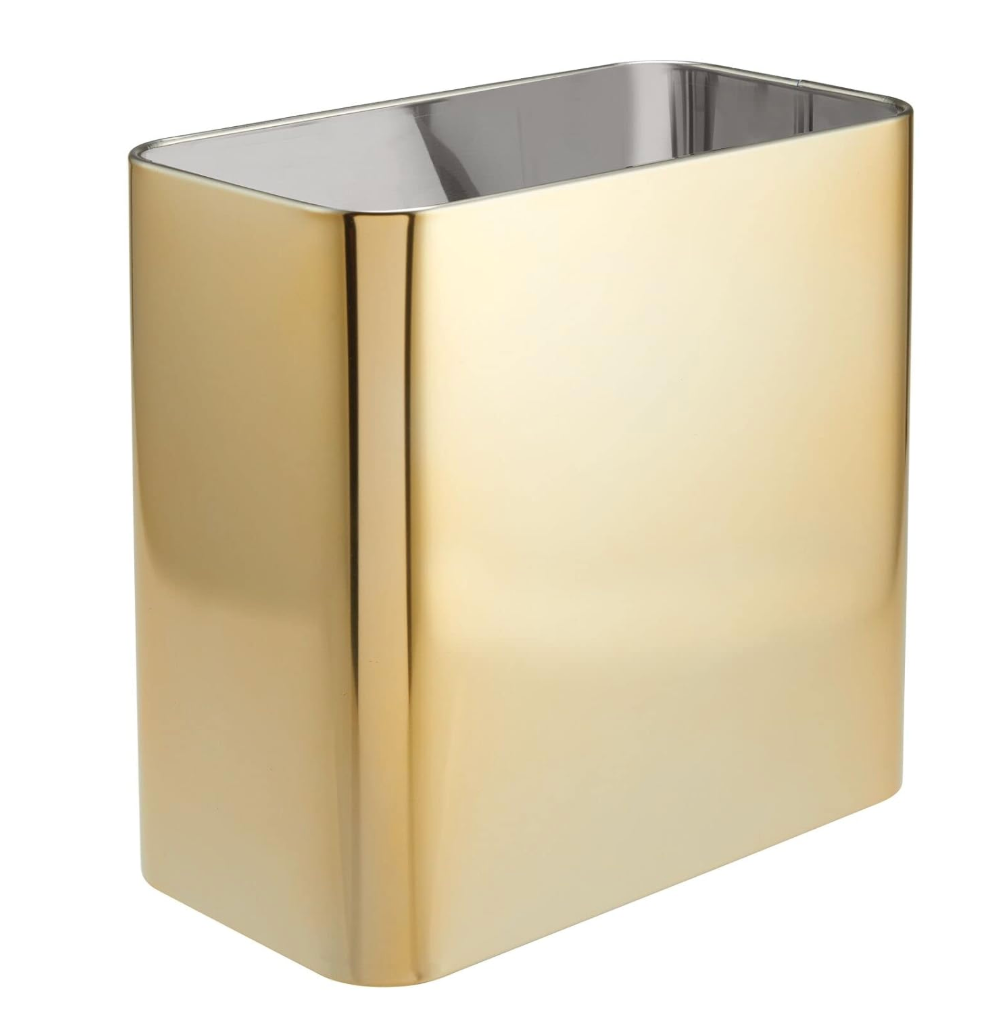 mDesign Small Metal 2.4 Gallon/9 Liter Trash Can Wastebasket Garbage Bin for Bathroom, Slim Rubbish Waste Bin Trashcans  Mirri Collection  Soft Brass