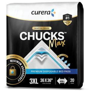 Chucks MAX Hospital Bed Pads Disposable Adult 36 x 36 Breathable Incontinence Pads - XXX-Large Pee Pads for Adults - Heavy Duty 10X Absorbency Underpads - 400 Lbs. Patient Repositioning [20 Count]