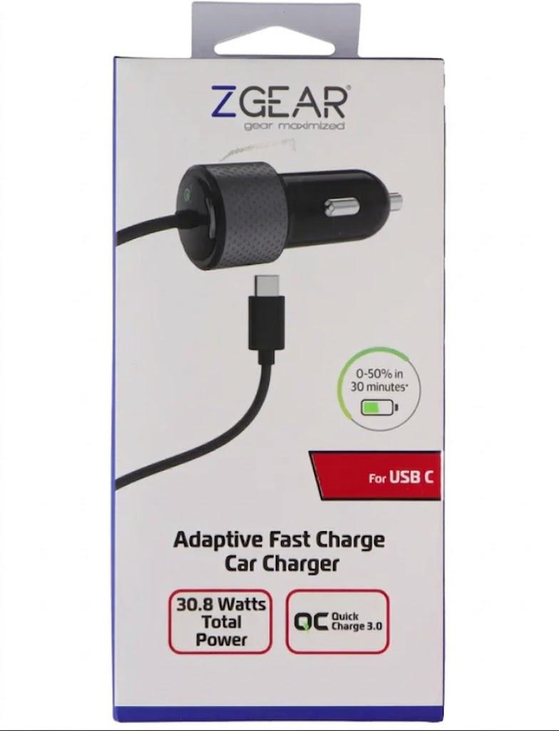 ZGear 30W Type-C Adaptive Fast Charge Car Charger - Black