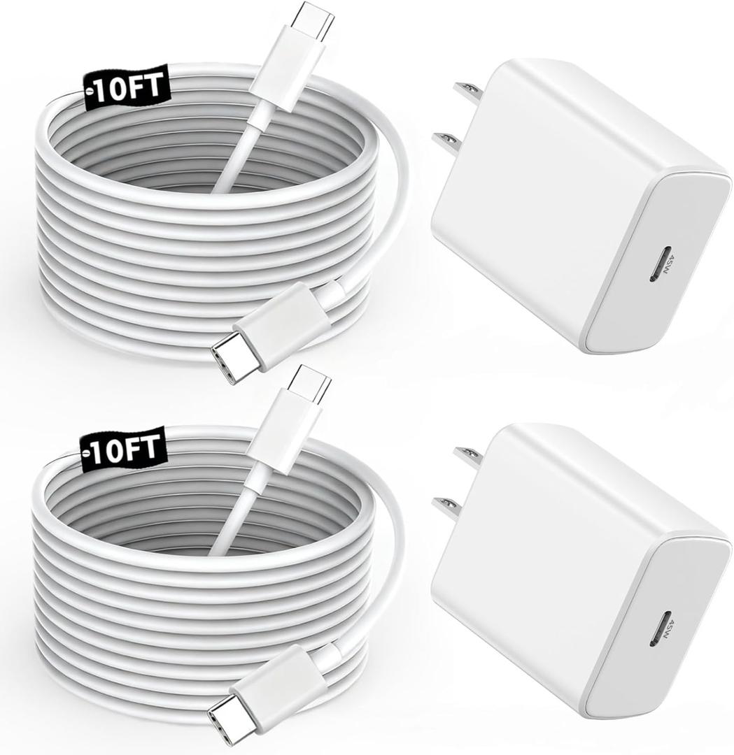[Apple MFi Certified] iPhone 17 16 15 Pro Max Charger Fast Charging, 2 Pack Apple 45W USB C Super Fast Charger Block with 10FT Extra Long Type C Charging Cable for iPhone 17/16/15 Plus/Pro Max/17 Air