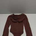 FeelinGirl Women's Long Sleeve Shapewear Bodysuit for Tummy Control Seamless Body Suits Thong V Neck Going Out Tops (Large, Chocolate)