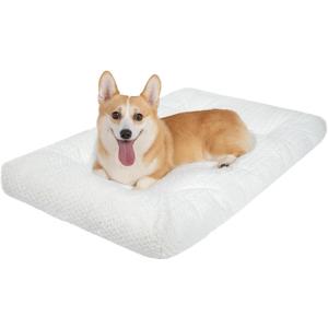 KROSER Deluxe Dog Crate Pad, Machine Washable Pet Cage Mattress Reversible (Cool & Warm), Kennel Bed for Small to Jumbo Dogs, White