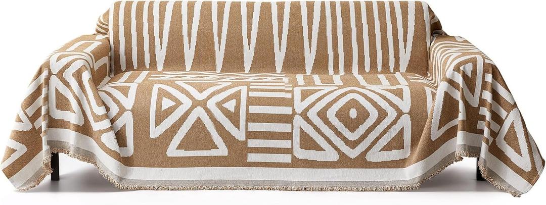 LiveGo 【Clearance】 Couch Cover Sofa Covers for Dog, Anti-Pilling Chenille Couch Covers for 2 Cushion Couch, Pet Friendly Sofa Slipcover Pet Furniture Protector with Tassel (Khaki, 71"x118")