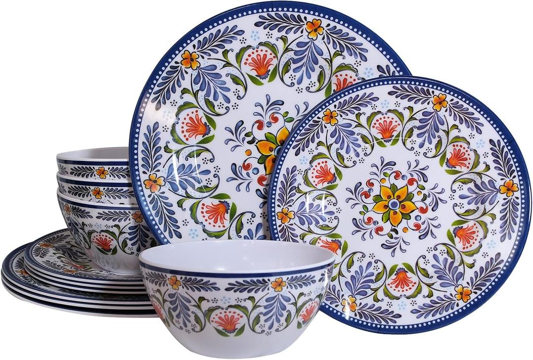 Melamine Dinnerware Set 12-Piece for 4 Dish Set Plates Bowls Unbreakable Dishware for Indoor Outdoor Use Lightweight Durable for Camping Picnics Parties Purple