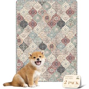 nunubaby Washable Pee Pads for Dogs, Stylish, Non-Slip and Leak-Proof Pee Pads. Reusable Potty Pads for Dogs for Crates and Floors, (Dark Red/Multi, 18" x 24" )