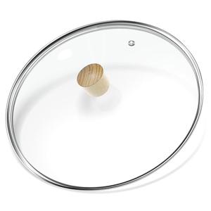 12 inch Tempered Glass Lid with Wooden Handle, Versatile Round Replacement Lid for 12 inch Skillets, Pots and Pans - Dishwasher Safe- 30CM