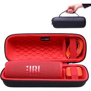 LTGEM Case Compatible with JBL Flip 7/5 / 6 / Grip Waterproof Portable Bluetooth Speaker, Office Hard Travel Carrying Storage Bag - Black+Red(Case Only)