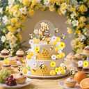 MEMOVAN Winnie Bear Cake Topper Winnie Baby Shower Cake Decorations Pooh Bear Toppers Yellow White Balls Cupcake Picks with Classic Pooh Bees Daisys Flowers for Oh Baby Bee Theme Shower Birthday Party