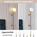 Alabaster Round Wall Sconce, Plug in Wall Light Fixtures, Modern Natural Marble LED Alabaster Sconces for Living Room Indoor Wall Lamps for Dining Room Stairs Bedroom,Brushed Gold E12, 1 Pack