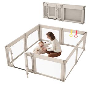 Large Baby Playpen for Babies and Toddlers 79x71 Inch, Adjustable Foldable Indoor & Outdoor Play Pen for Toddlers Twins Baby Fence Play Yards with Breathable Mesh Anti-Fall Playpen,Khaki