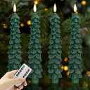 Christmas Tree Candles with Remote, 4 Pack Green Flameless Taper Candles Battery Operated, Real Wax 9.6 Inch Flickering Led Christmas Tree Candlesticks Decorations for Winter Home Holiday Xmas Gift