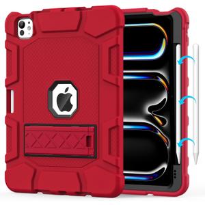 Case for iPad Pro 11-inch Case 2024 (M4), iPad 11 Pro Case with Pencil Holder, Built-in Stand Shockproof Rugged Protective Cover for iPad Pro 11-inch 5th Gen (Red)