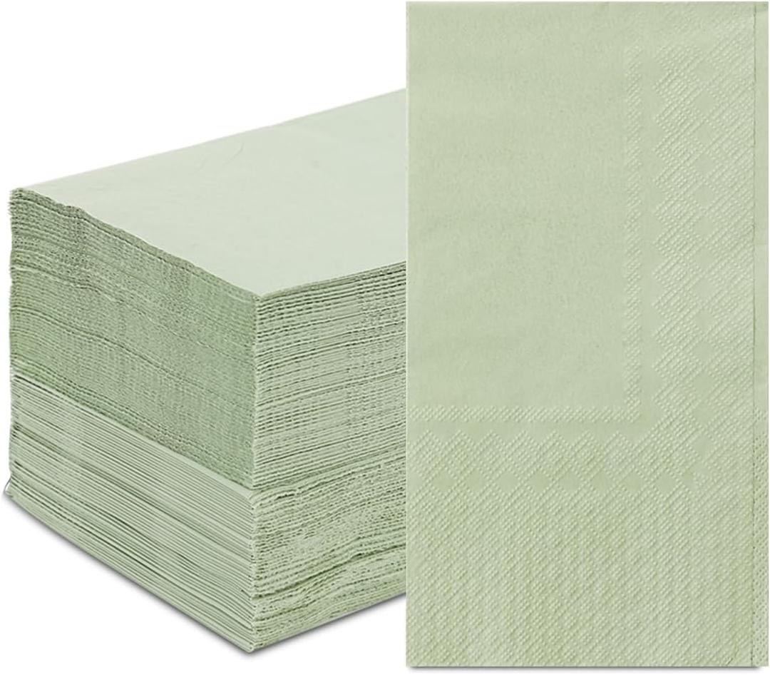 100PCS Disposable Sage Green Guest Napkins Paper Green Disposable Hand Towels Decorative Dinner Napkin Paper Disposable Hand Towels for Bathroom,Baby Shower,Wedding,Birthday,Party Supplies Table Decor