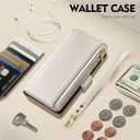 Antsturdy Compatible with Motorola Moto G Power 5G 2023 Wallet Case with Card Holder,Women Men PU Leather Flip Protective Phone Case RFID Blocking Stand Wrist Strap Zipper Credit Card Slots,Beige