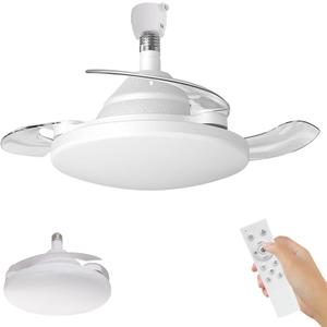 19.7" Socket Fan Light, Small Retractable Flush Mount Ceiling Fan Light with E26/E27 Socket&Remote,Ultra-Quiet DC Motor,Dimmable LED for Small Spaces - Bedroom,Kitchen,Garage(No Visible Blades)