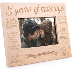 GSM Brands Wooden Picture Frame for Marriage - 5 Year Anniversary for Husband and Wife