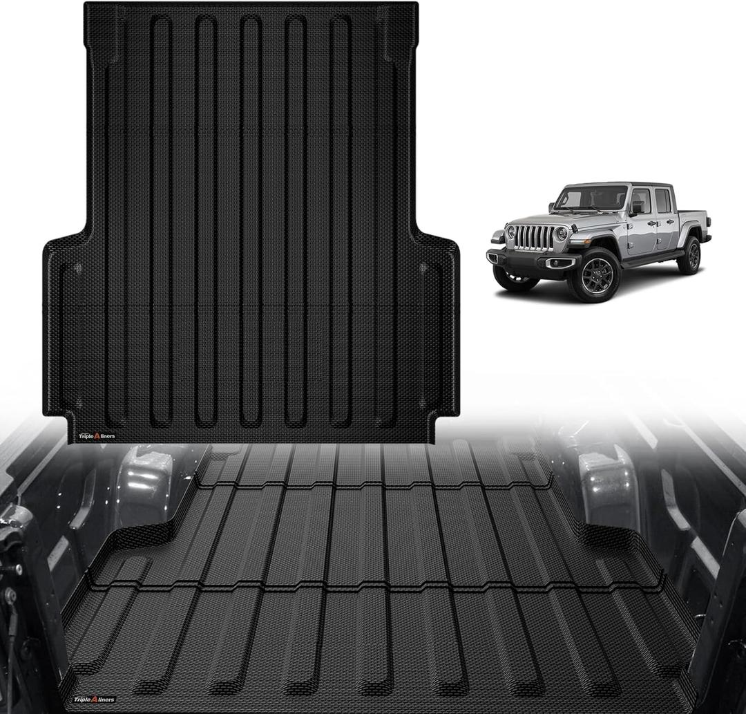 TripleAliners Truck Bed Mat Compatible with 2020-2023 2024 2025 Jeep Gladiator JT Accessories 5FT Vehicle Perfectly Flush All Weather Protection TPE Heavy Duty Pickup Car Bed Cargo Mat