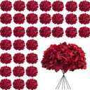 Dark Red Hydrangea Artificial Flowers Bulk, 30 Pcs Faux Hydrangea Flowers Heads, Artificial Fake Silk Hydrangea Flowers with Stems, Red Flowers Artificial for Decoration Wedding Dcor