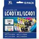 LC401XL Ink Cartridges for Brother Printer Compatible for LC401XL LC401 Work with MFC-J1010DW MFC-J1170DW MFC-J1012DW MFC-J1800DW Printer Upgraded 10 Pack (4Black 2Cyan 2Magenta 2Yellow)