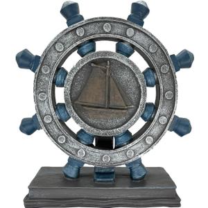 Nautical Decor Rudder-Figurine Mediterranean Style - Blue Boat Steering Model Resin Handicraft White Statue for Bookshelf Desktop Home Decoration