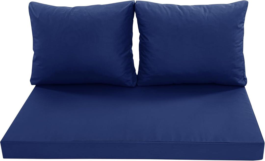Outdoor Loveseat Cushions for Patio Furniture, Waterproof Weather & Fade Resistant Seat and Backrest Cushion Set with Removable Cover, 46 x 26 Inch, Navy (46*26*4/1P+19*24/2P)