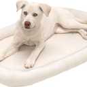 Furhaven Dog Bed for Large/Medium Dogs, 100% Washable, Sized to Fit Crates - Sherpa Fleece Bolster Crate Pad - Cream, Large