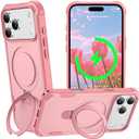 Designed for iPhone 17 Pro Max Case with Magnetic Stand [Military Drop Protection][Compatible with Magnet] Shockproof 17 Pro Max Phone Case with Ring Holder, Pink