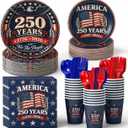 125 Pcs 250th Anniversary Patriotic Party Kit 4th of July Party Supplies Plates Paper Cups Cutlery Napkins for 4th of July Decorations Memorial Day Party Supplies