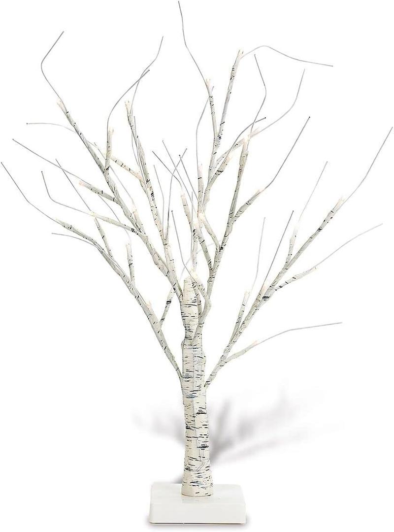 Lillian Vernon White Birch Light-Up Easter Tree - 15" Tabletop LED Twig Holiday Tree, Lights & Timer, Mini Ornament Centerpiece Décor for Home