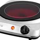 OVENTE Countertop Infrared Single Burner, 1000W Electric Hot Plate with 7 Ceramic Glass Cooktop, 5 Level Temperature Setting & Easy to Clean Base, Compact Stove for Home Dorm Office, Silver BGI101S