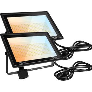 120W LED FloodLights Outdoor 2 Pack, 14000LM Dimmable, 3CCT 3000K 4500K 6000K Selectable, IP66 Waterproof, Outdoor Security Flood Light for Yard, Garden, Garage