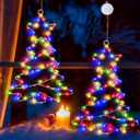 2Pcs Christmas Window Lights, Battery Powered Christmas Tree Lights Metal Framed Hanging Christmas Window Decorations with Suction Cup &Timer for Xmas,New Year,Indoor Fireplace Outdoor Dcor