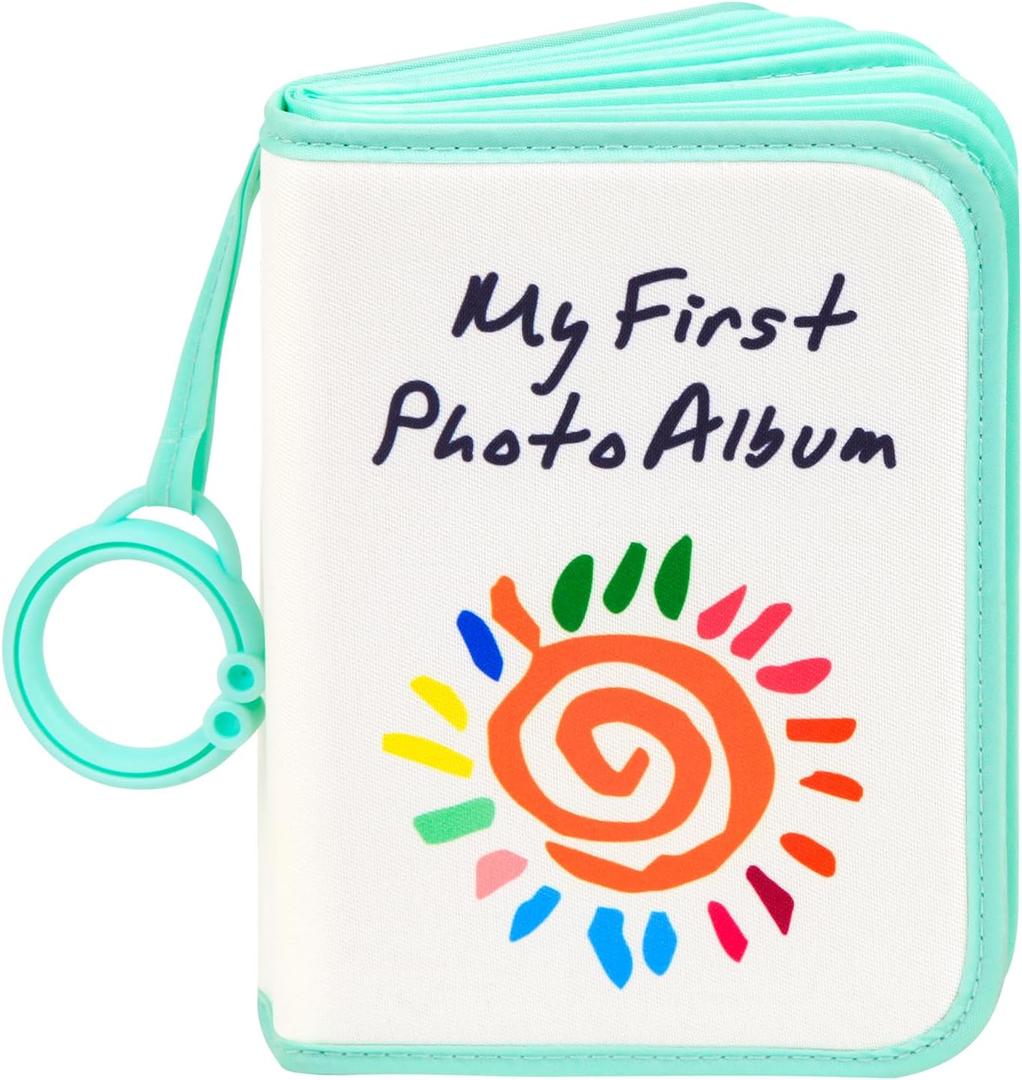Baby's My First Family Album Holds 21 4x6 Photos, Baby Sun Photo Album Soft Cloth Family Book,My First Photo Book for Baby or Toddlers,Cute Book Gift for Babies Shower Newborns Family Photos (Green)