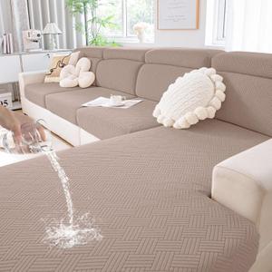 hyha Waterproof Couch Cushion Covers, Stretch Magic Sofa Covers Washable, Waterproof Sectional Couch Covers for Pets, Sofa/ Couch Seat Cushion Covers with Elastic Bottom (3 Cushion Sofa, Camel)