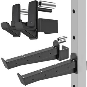 Kipika J-Hooks and Safety Spotter Arms for Power Racks with 5/8" or 1" Hole - Heavy Duty Barbell Holders and Catches with Rubber Pads - Power Rack Attachments for Squat, Bench Press and More
