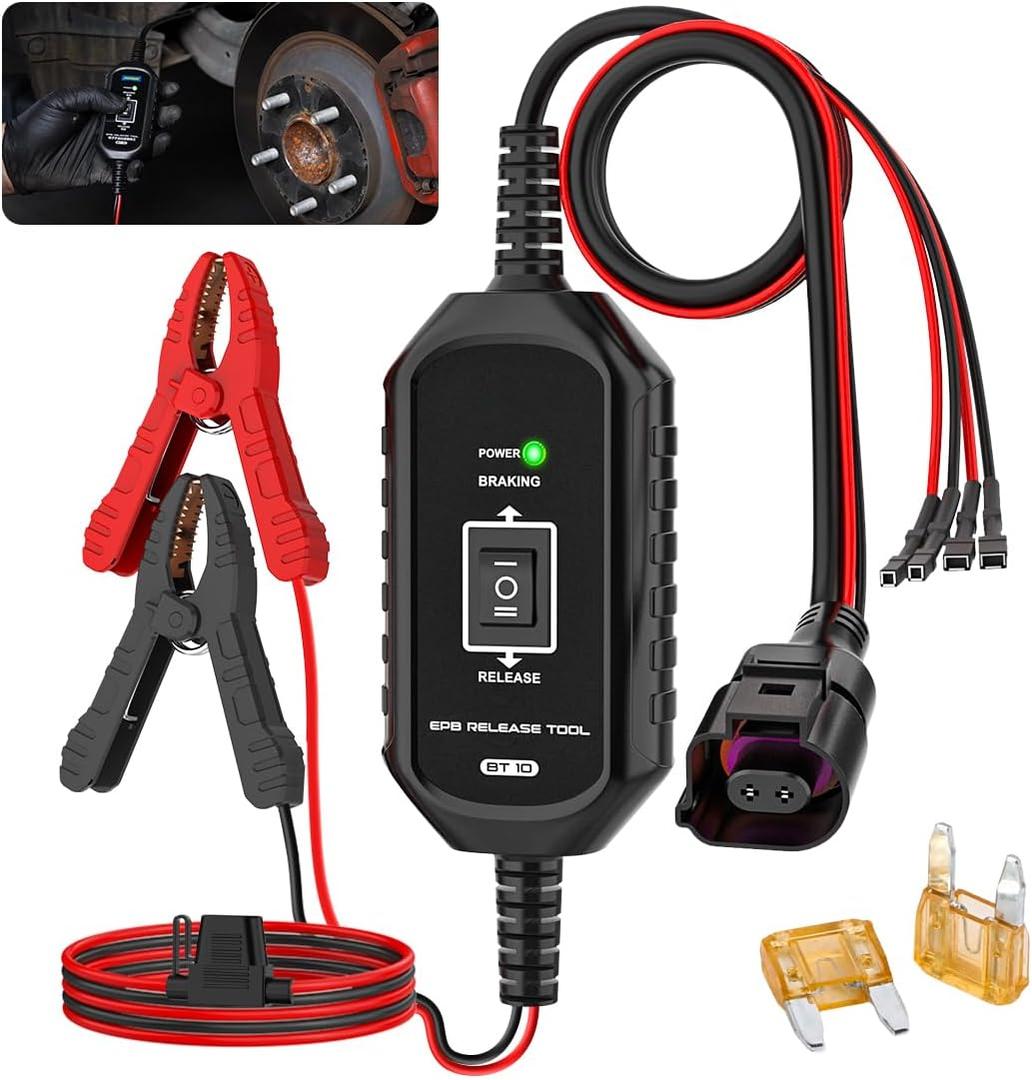 EPB Brake Release & Reset Tool 10V~14V DC Electronic Parking Brake Tools Emergency EPB Service Tool Overcurrent Protection Brake Caliper Tool with 2 Connect Ways&3 Fuse for Auto Repair,Car Road Rescue
