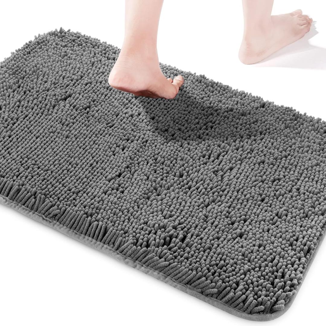 Yeaban Dark Gray Bathroom Rugs  Thick Chenille Bath Mats | Absorbent and Washable Bath Rug Non-Slip, Plush and Soft Rugs for Bathroom, Kitchen, Shower, Sink - 17" x 24"