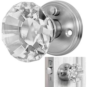 Balin Designs Silver Crystal Door Knob with Lock, Glass Door Knobs Interior Privacy Set, Vintage Decorative Antique Style Handle for Bedroom, Bathroom, Closet, 1 Pack
